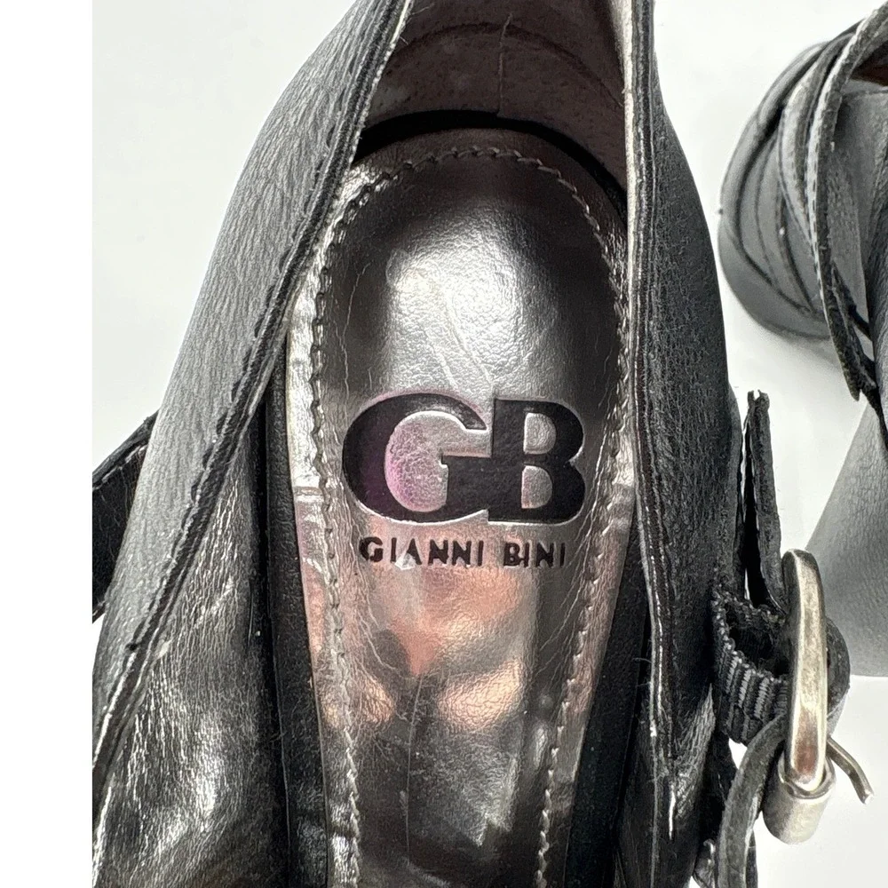 Gianni Bini Black Studded Strappy Peep Toe Platform Heels Size 6.5 Goth Biker